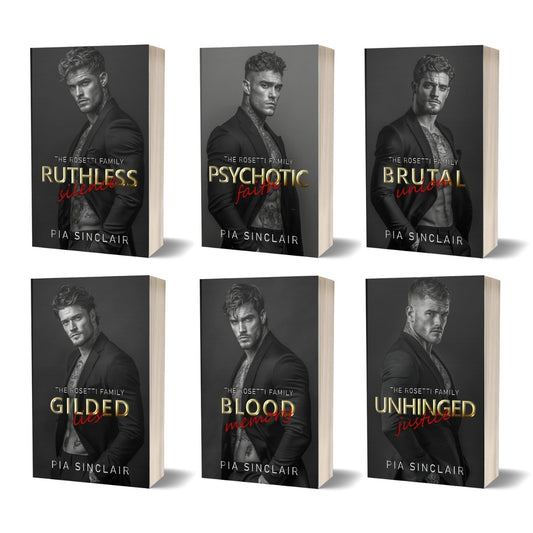 Six book covers from the 'The Rossetti Family' series by Pia Sinclair, complete dark mafia romance series.