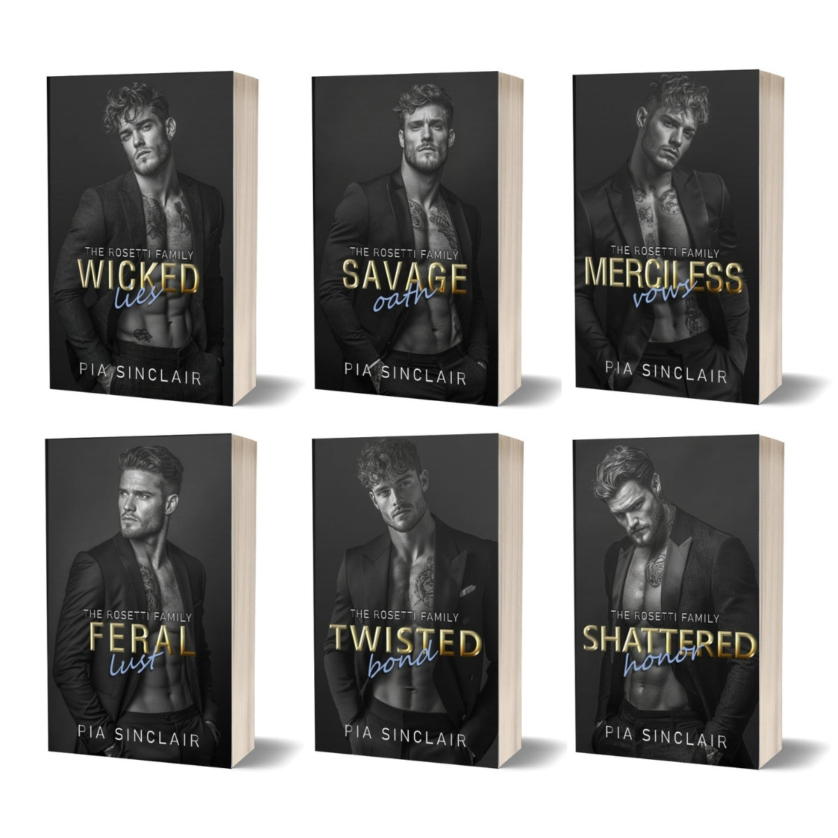 Six books from the dark mafia romance 'Rosetti Family' series by Pia Sinclair.